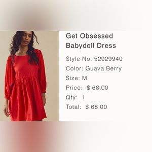 Free People Get Obsessed Babydoll Dress - Guava Berry - Like New - Size medium